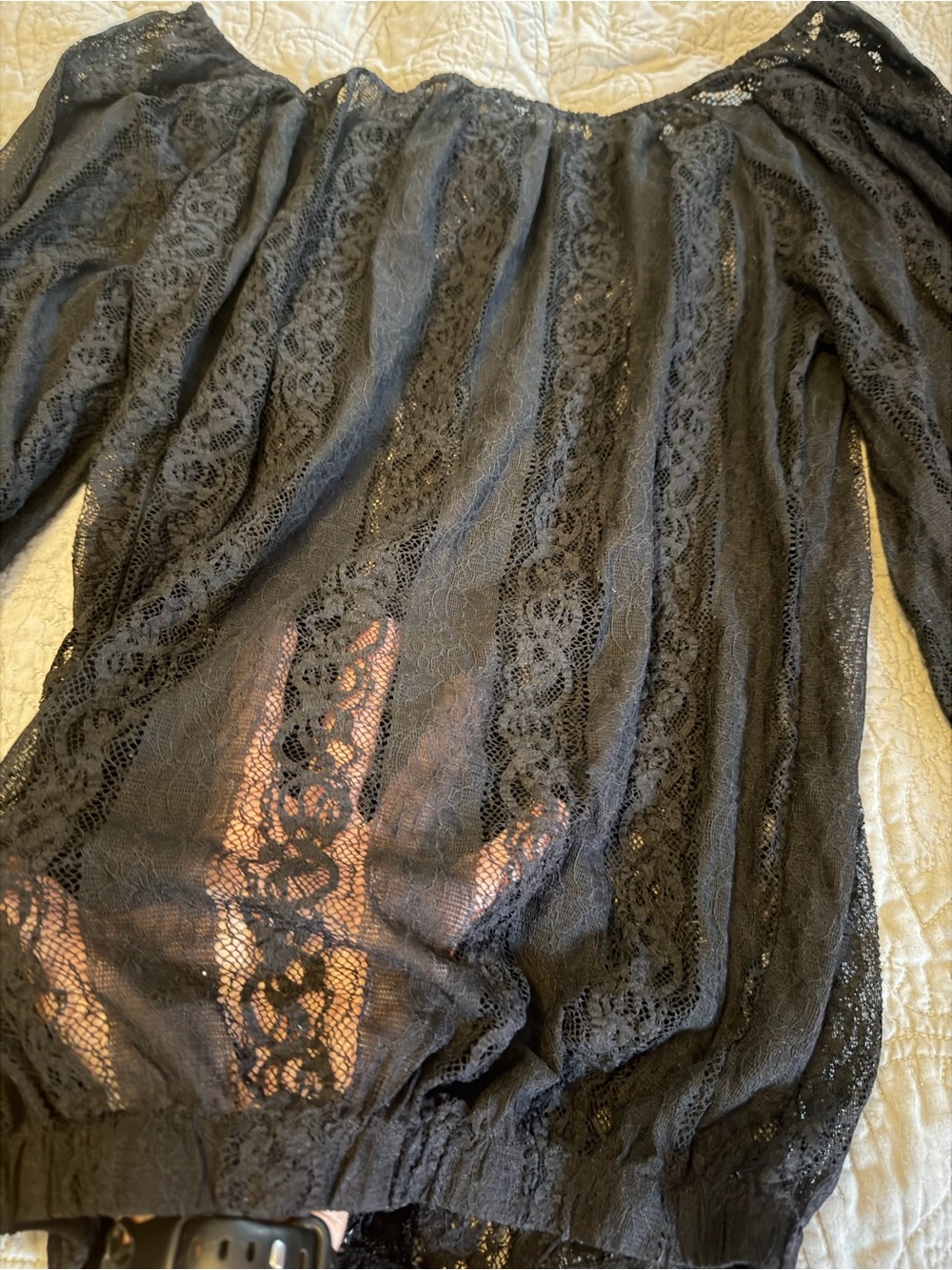 Sheer Black Lace balloon sleeve Women's Top